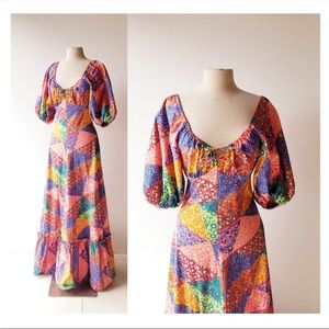 Vintage 70s Patchwork Maxi Dress